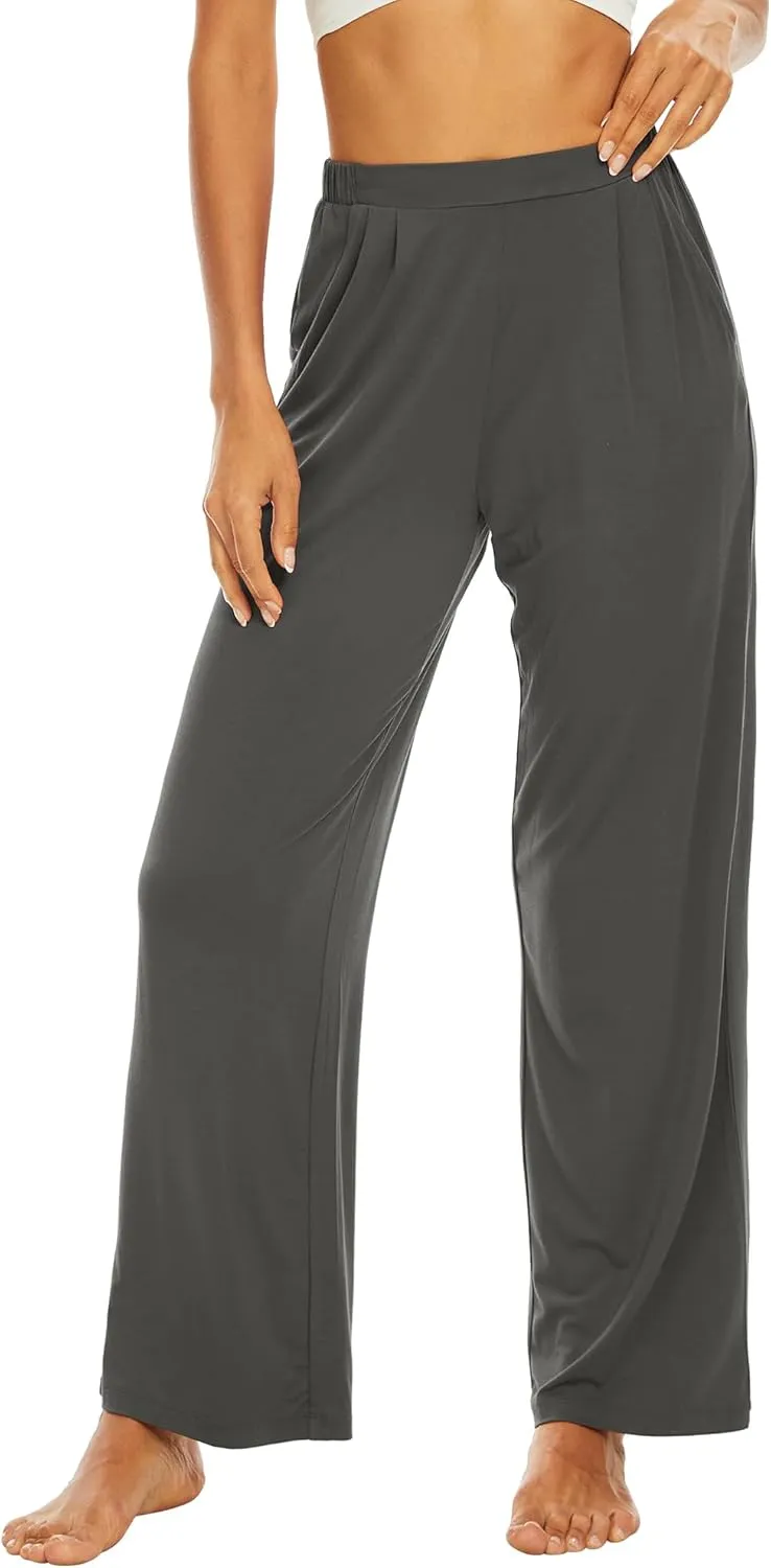 WiWi Women's Wide Leg Pajama Pants Casual Sleep Bottoms Palazzo Yoga Sweatpants Pant with Pockets Viscose from Bamboo S-XXL