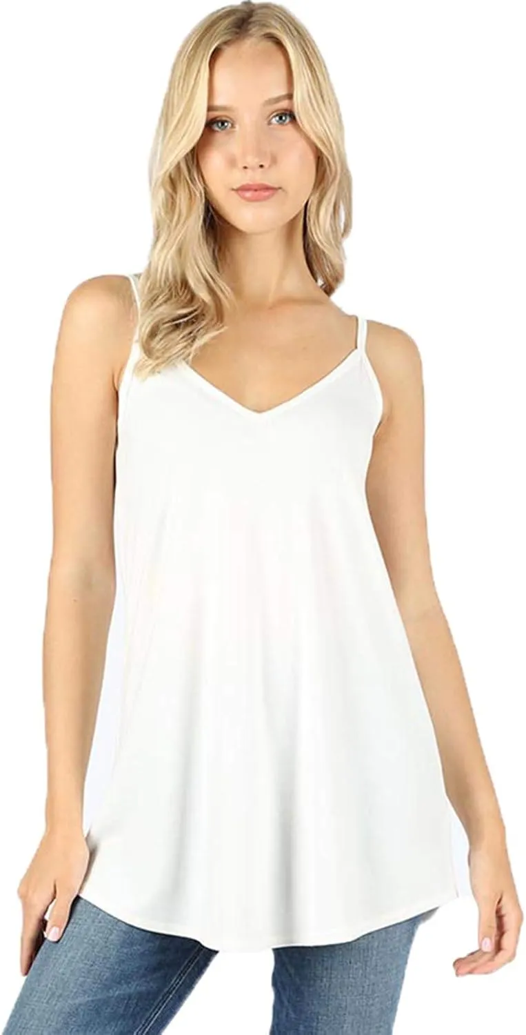 Women Front and Back Reversible Spaghetti Strap Round v Neck Loose Flare Swing fit Camisole Tank top
