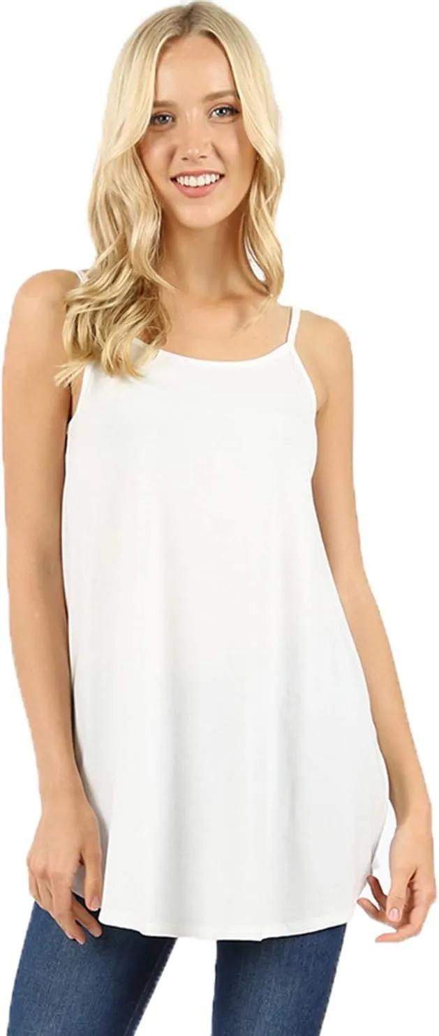 Women Front and Back Reversible Spaghetti Strap Round v Neck Loose Flare Swing fit Camisole Tank top