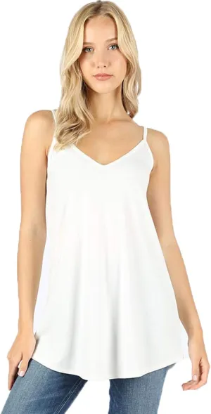 Women Front and Back Reversible Spaghetti Strap Round v Neck Loose Flare Swing fit Camisole Tank top