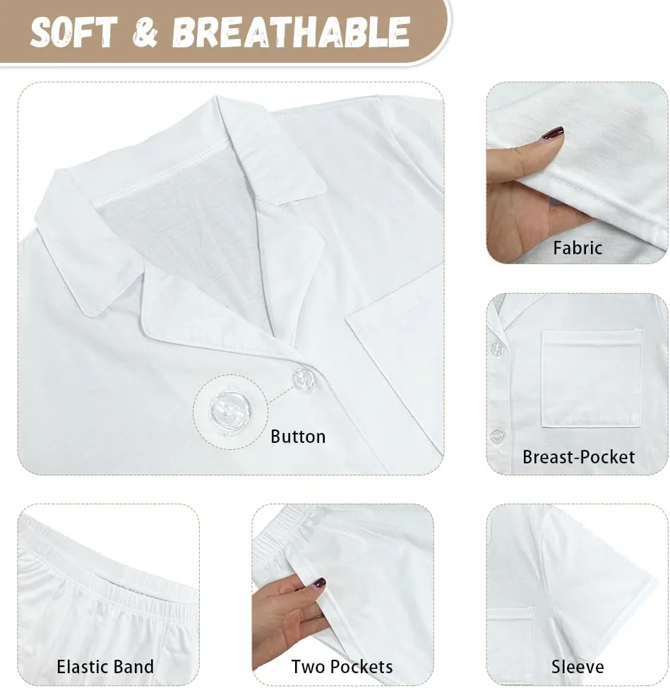 Women's Short Sleeve Pajama Sets Button Down Lightweight Summer Loungewear with Pockets