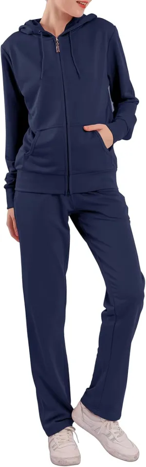 Womens Sweatsuits Set 2 Piece Jogging Suits Zip Hoodie Sweatpants Tracksuit Training Outfits LJ300 Navy S